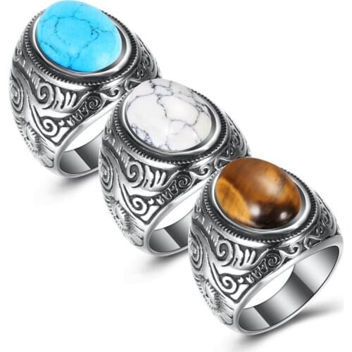 Modyle Punk Vintage Jewelry Stone Rings For Men Titanium Steel Inlaid Three Colors Onyx Ring Men Domineering Opal Ring