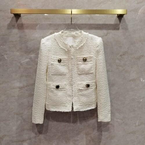 Chic Womens High quality pockets O-neck tweed coat 2021 Autumn fashion women elegant jackets C407