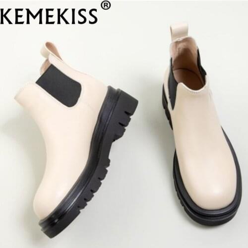 KemeKiss Size 33-43 Women Ankle Boots Real Leather Thick Bottom Women Short Boots Fashion Winter Shoes Daily Women Footwear