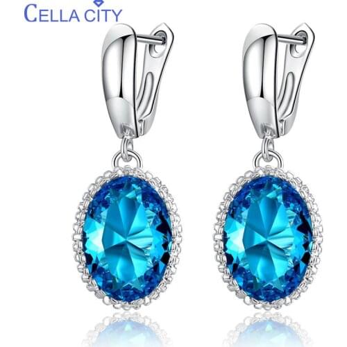 Cellacity Oval Gemstones Earrings for Women Trendy Silver 925 Fine Jewelry Femal Party Ear drops Amethyst Aquamarine Sapphire