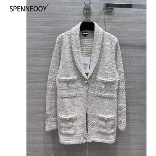 SPENNEOOY 2021 Designer Brand Autumn Winter Wool Knitting Overcoat Outwear Women Fashion Single-Breasted Cardigan Coat