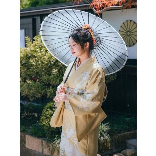 Womens Japanese Traditional Kimono Sakura Prints Japan Style Summer Yukata Cosplay Dress Stage Performance Wear Bathrobe