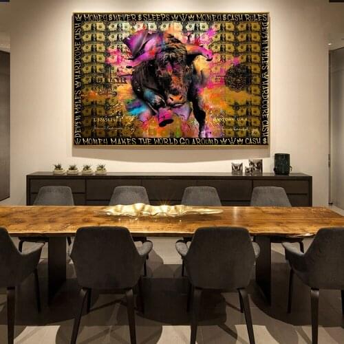 Golden Dollar Money Colorful Graffiti Canvas Decorative Painting Art Golden Bull Market Poster Living Room Home Decoration
