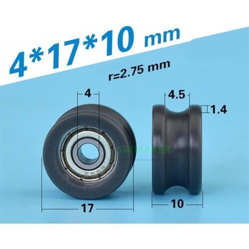 1pcs 4*17*10mm 624ZZ bearing U groove wheel, door and window roller, wire guide wheel, POM plastic wheel