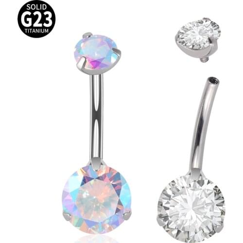 1Pc G23 Titanium Double Round CZ Square CZ Heart CZ Prong Set Belly Button Navel Rings Belly Piercing Sexy Belly Navel Piercing