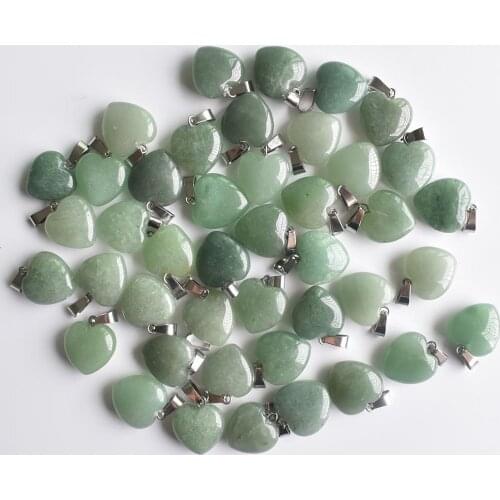 2020 fashion good quality natural green aventurine charms heart pendants for jewelry making 16mm 50pcs/lot Wholesale free