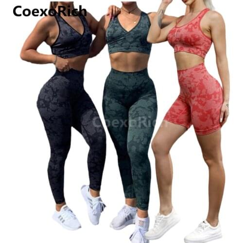 2021 Seamless Workout Clothes Women Sport Bra Suit 2/3/4Pcs Yoga Set Camo Squat Leggings for Fitness Gym Shorts Sportswear