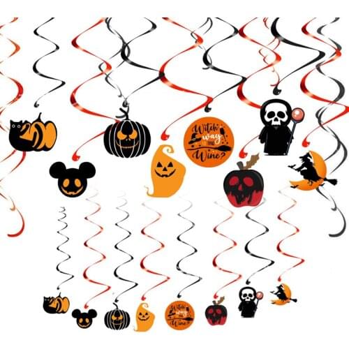 36Pcs Ceiling Hanging Swirl Halloween Party Scary Decoration Pendant Rising Vortex Witch Ghost Skeleton Pendant Party Decoration