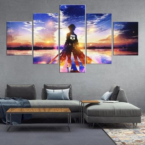 5 Pieces Anime Manga Attack on Titan Poster Eren Yeager Canvas Painting HD Print Poster Prints Wall Art Room Decor