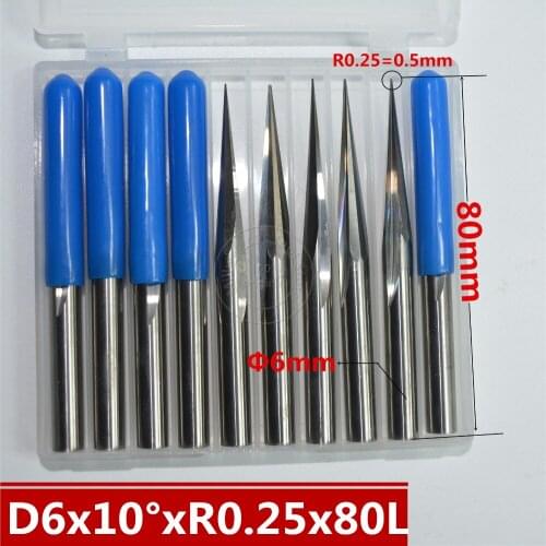 6mm*R0.25*10°*80L,CNC carbide wood End Mill,woodworking insert router bit,Taper ball nose end milling cutter,deep relief,pvc