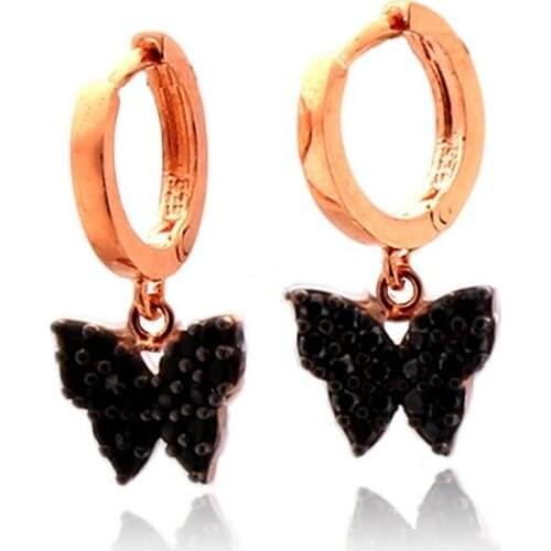 925 Sterling Earrings with Black Zircon Stone and Butterfly Design
