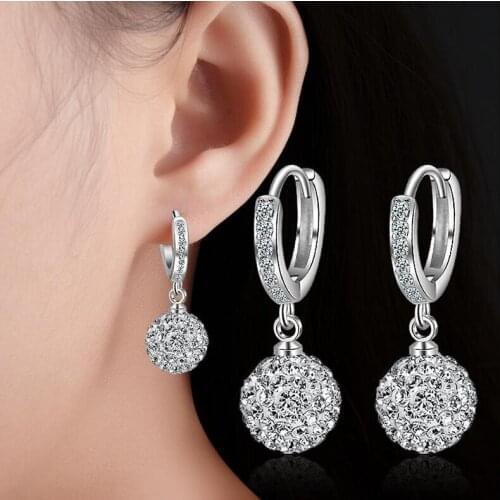 925 Sterling Silver New Woman Fine Jewelry High Quality Retro Simple rhinestone Crystal Zirconia Round Earrings 10MM