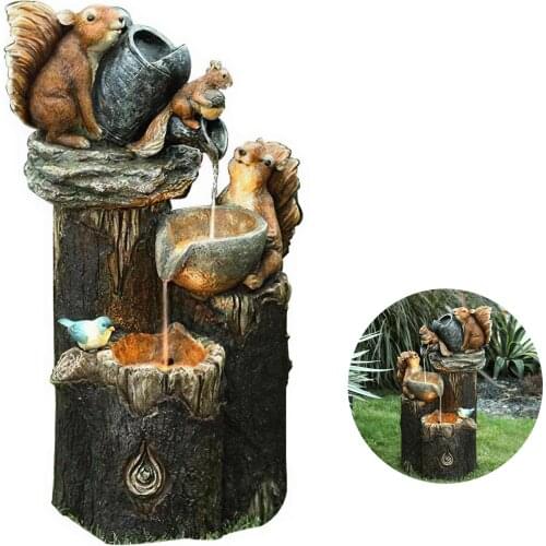 Squirrel Water Fountain Ornaments Crafts Garden Waterfalls For Outdoor Home Landscape Decoration Home Miniatures Fountain