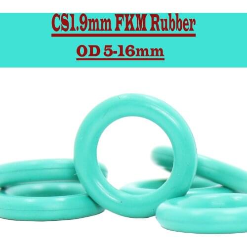 CS1.9mm FKM Rubber O RING OD 5/6/7/8/9/10/11/12/13/14/15/16*1.9 mm 100PCS O-Ring Fluorine Gasket Oil seal Green ORing