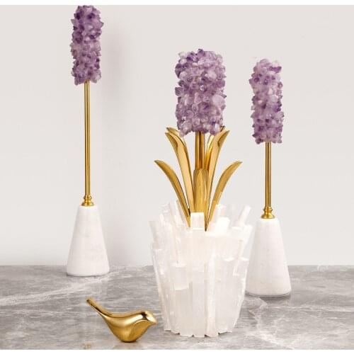 Blooming Lavender Natural Purple Spar Copper Leaf Figurines Craft Ornament In Hotel Home Decor Accessories oggetti per la case