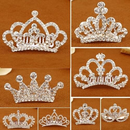 Children Mini Crowns Girls Rhinestone Shining Crystal Crown Heart Princess Party Accessiories Hair Combs Hair Jewelry Ornaments
