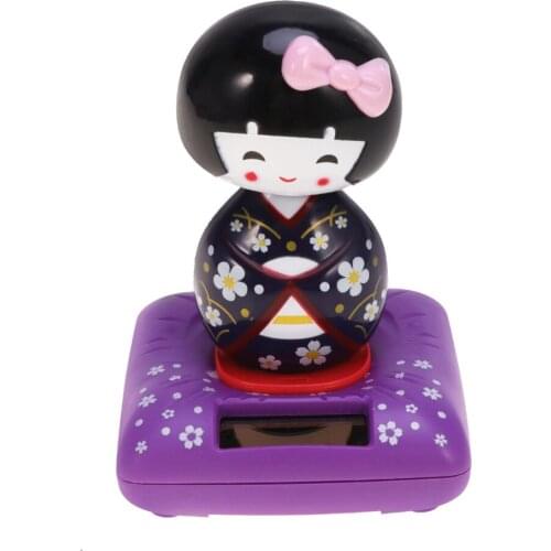 Purple Creative Kimono Doll Car Ornament Solar Powered Car Interior Decor Nodding Japanese Maiko Doll Design Gift for Home Deskt