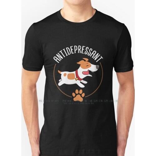 Jack Russell Terrier Dog Antidepressant Happy Pills T Shirt 100% Pure Cotton Jack Russell Terrier Parson Russell Terrier