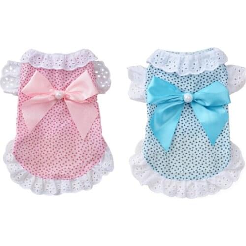 Cotton Lace Floral Bow Pet Dog Dress For Small Dogs Summer Chihuahua Pug Yorkie Clothing Puppy Cat Clothes Dog Wedding Dresses