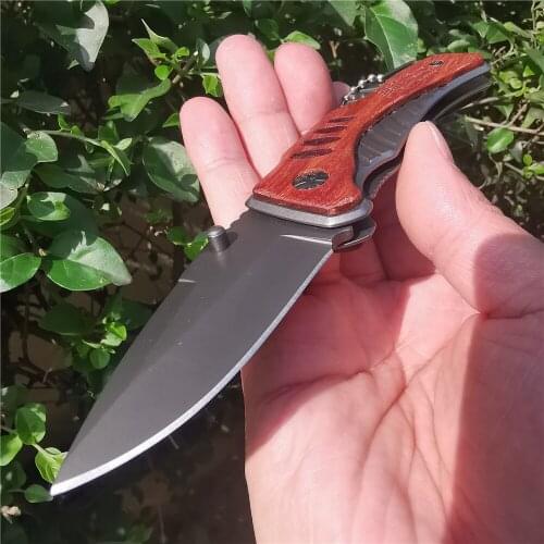 Pocket Folding 8Cr15mov Steel Combat Knife Tactical Knives Wood Handle for Camping Hunting Survival Outdoor Activities Mens Gift