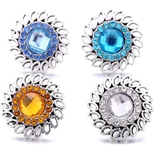 Snap Jewelry Rhinestone sunflower 18mm Ginger Snap Buttons DIY Bracelet Necklace Jewelry Making ACC for Women Christmas Gift