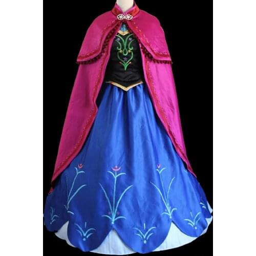 Movie Ice Snow Queen Cosplay Costume Fancy Halloween Party Gown Princess Anna Dress For Adult Women