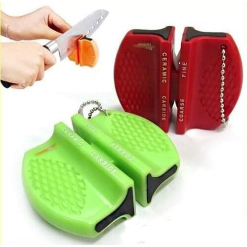 Kitchen Gadgets Mini 2-Step Knife Sharpener Pocket Ceramic Steel Grindstone Blade Sharpening Tool Random Color S