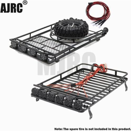 Metal roof rack with 4 LED lights for 1:10 RC Rock Crawler SCX10 II 90046 90047 G500 Jeep Wrangler Traxxas Trx4 luggage rack