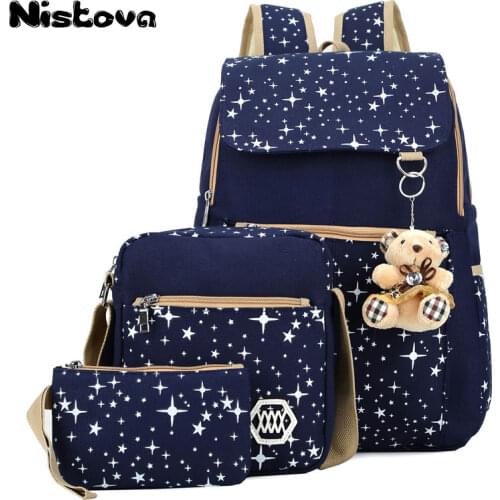 Cute Bear 3 Set Women Backpack Preppy Style Backpacks For Teenage Girls High Quality Canvas School Bags Composite Bag Female