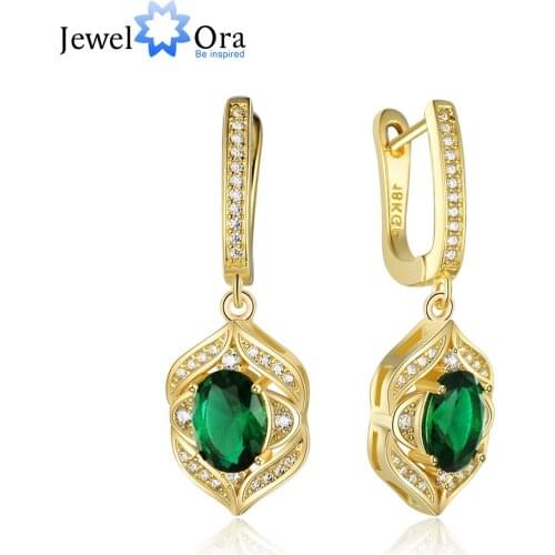 Fashion Drop Earrings Green Cubic Zirconia Golden Dangle Earrings For Women Lady Classic Trendy Jewelry (jewelora EA102928)