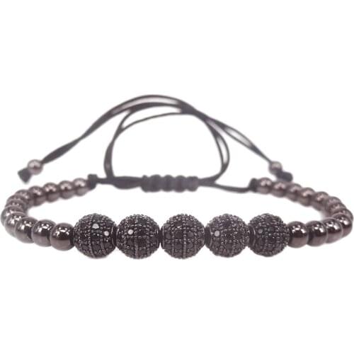 Fashion Bracelet,6mm Gun Black Pave Setting Black CZ Beads Braiding Bracelets For Men Women Jewelry,Best Gift