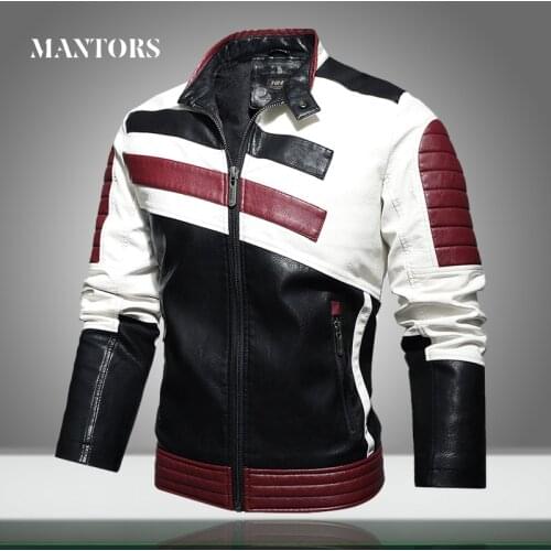 Mens Leather Jackets Motorcycle Stand Collar Zipper New Male PU Coats Biker Street Faux Leather Fleece Bomber Jacket Outerwear