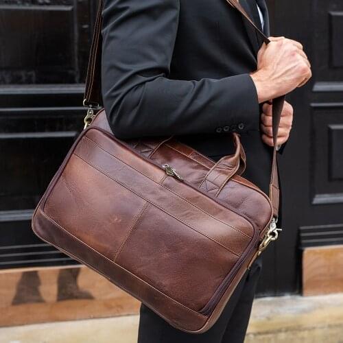 Soft Genuine Leather Briefcase Bag Mens Male business laptop bag 14 15.6 inch PC Computer Bag for men male