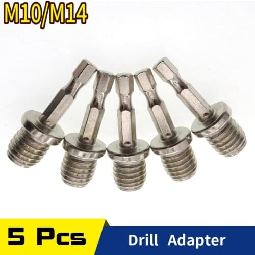 5-Pack Glass Polish Screwdriver Bit Thread Adapter M10/M14 6mm Shank for Electric Drills Rotary Backing pad with Electric Drill