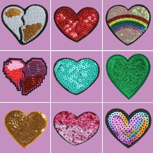 Red Heart Pattern Sequin Embroidery Patch Briefcase Decorative Badges Iron Sticker For Clothing Sewing Accessories For Sewing