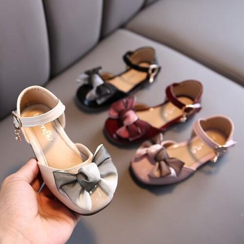 2021 Summer New Girls Sandals Childrens Leather Shoes Bow-knot Single Shoes Dancing Shoes Sweet for Party Cute Fashion 21-36