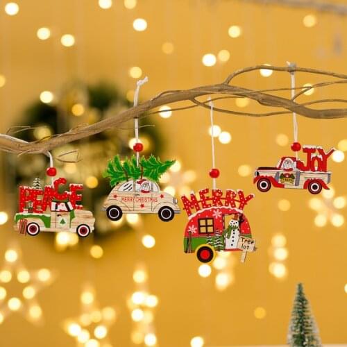 New Year 2022 Wooden Christmas Ornaments Mini Car Xmas Tree Ornaments Christmas Decorations for Home Hanging Pendants Navidad