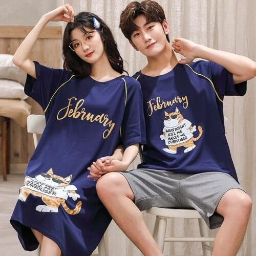Cool Hip Hop Cats Cartoon Couple Pajamas Set Cotton Short Sleeve Nightwear Suit For Women Fashion Summer Plus Size Men Homewear