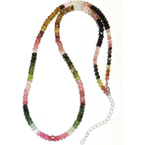Lii Ji Unique 4-5mm Tourmaline Necklace 45+4cm 925 Sterling Silver Bright Quality Women Jewelry Birthday Gift