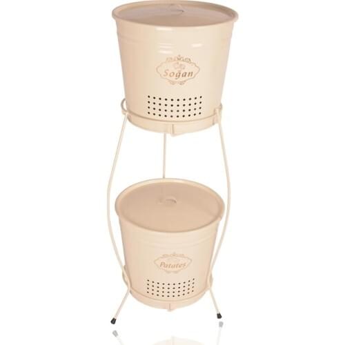 CANDLESTICK HOME Potato Onion Bucket Metal Standing 2 Ply Cream