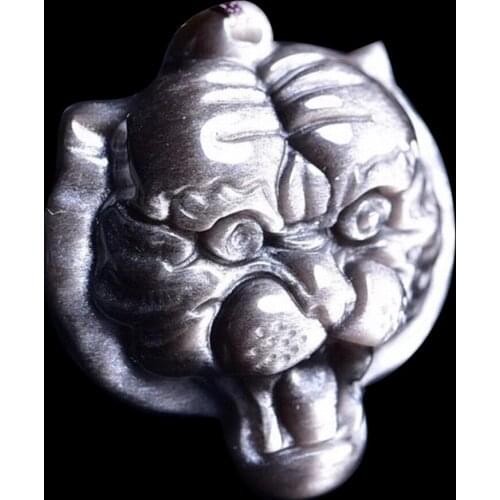 Natural Obsidian Pendant Tiger Shape for Men Crystal Stones Accessories Jewelry Making Used As Present Silver and Gold Colour