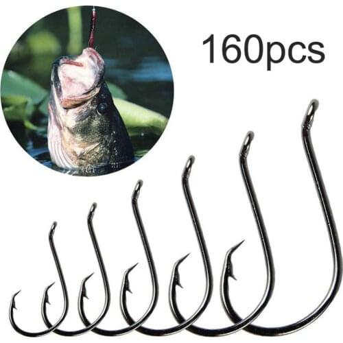 Carbon Steel Barbed Offset Narrow Bait Hook Fishhook 160Pcs High Carbon Steel Saltwater Freshwater Sharp Fishing Circle Jig Hook