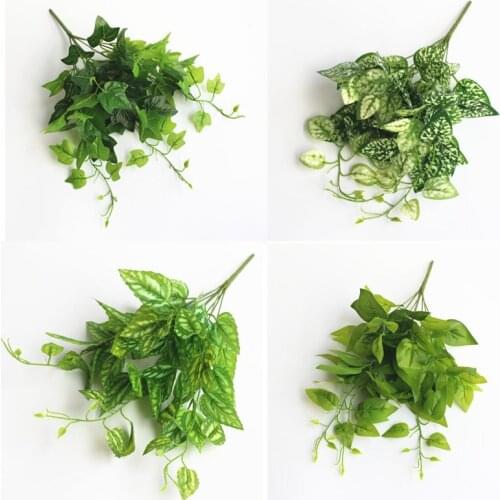 Realistic plastic artificial green potatoes plant leaves rattan for wall decoration