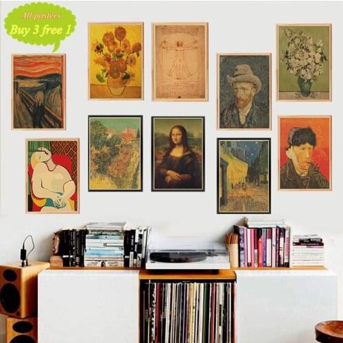 Van Gogh Series Retro Kraft Paper Poster Modern Abstract Art Oil Painting Bar Cafe Wall Sticker Decorative