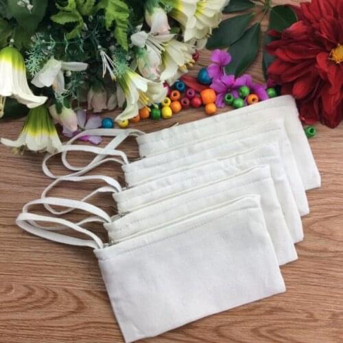 DIY Women Blank Plain Zipper Makeup Bag Phone Storage Bag White Cotton Canvas Coin Bags F20173867