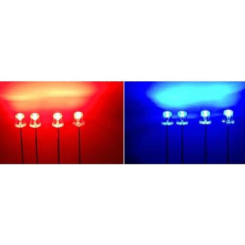 Through hole flat top non polar 3mm led diode red@blue color