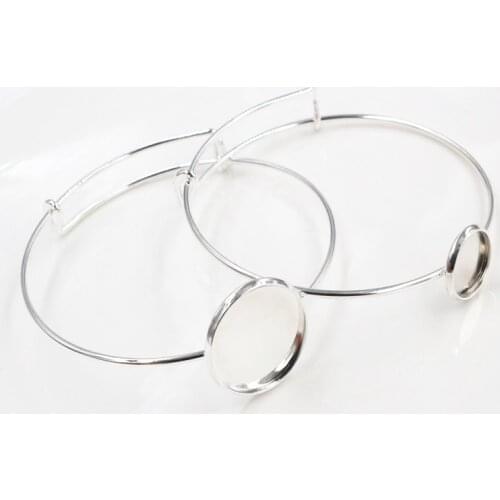 High Quality 2pcs 12/20mm Silver Plated Handmade Bangle Base Bracelet Blank Findings Setting Cabochon Cameo