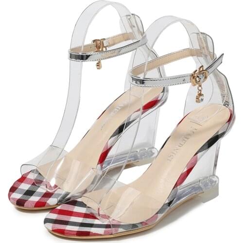 2021 Summer New Transparent Girl Small Big Size Fashion Open Toe Thick Wedges With High Heels Female Sandals Shoes Women DA0088