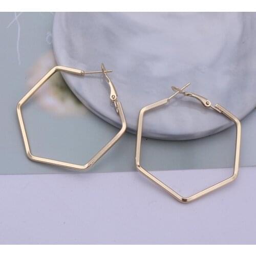 3 Colors Punk Style Geometric Hexagon Hoop Earrings For Women Statement Jewelry Fashion Metal Alloy Rose Gold Earring Brincos