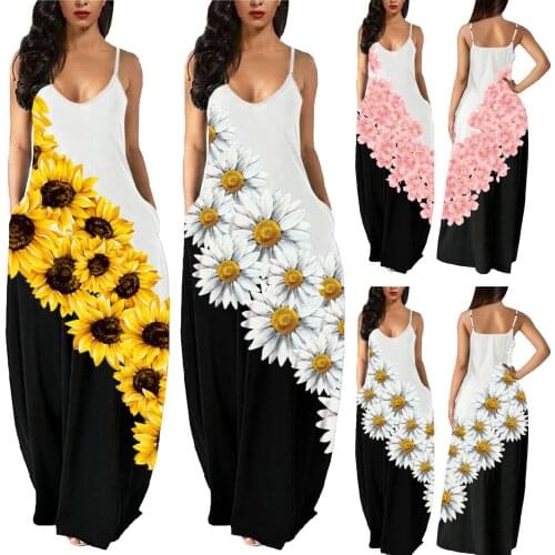 Summer Long Dress Nice Elegant Robe Dress Party Sleeveless Dresses Women Casual Sundress Vintage Flower Print Maxi Dresses